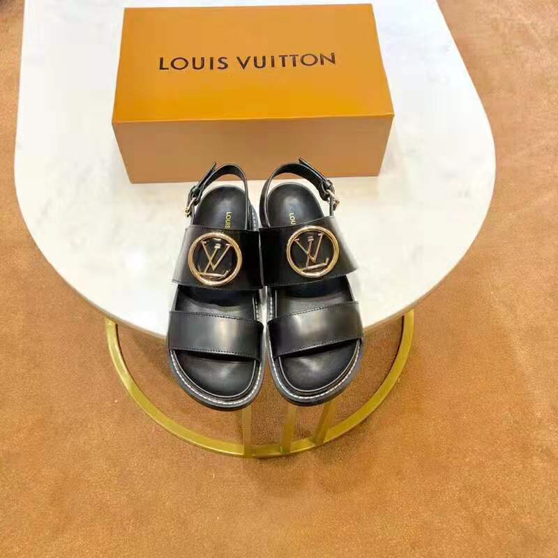 Louis Vuitton LV Women Crossroads Comfort Sandal in Black Glazed Calf Leather