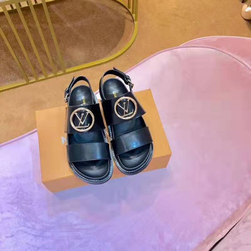 Louis Vuitton LV Women Crossroads Comfort Sandal in Black Glazed Calf Leather