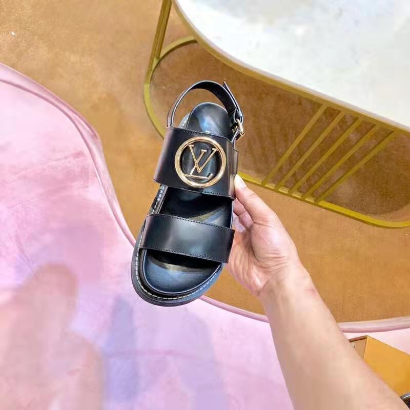 Louis Vuitton LV Women Crossroads Comfort Sandal in Black Glazed Calf Leather
