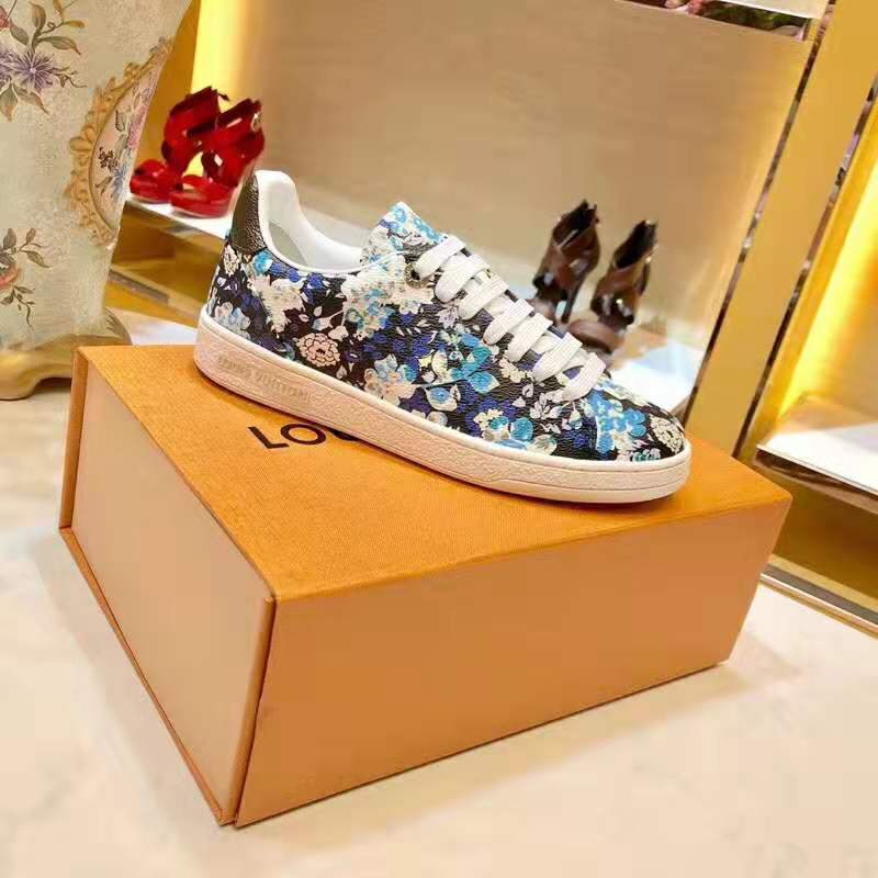 Louis Vuitton LV Women Frontrow Sneaker in Flower-Printed Calf Leather-Blue
