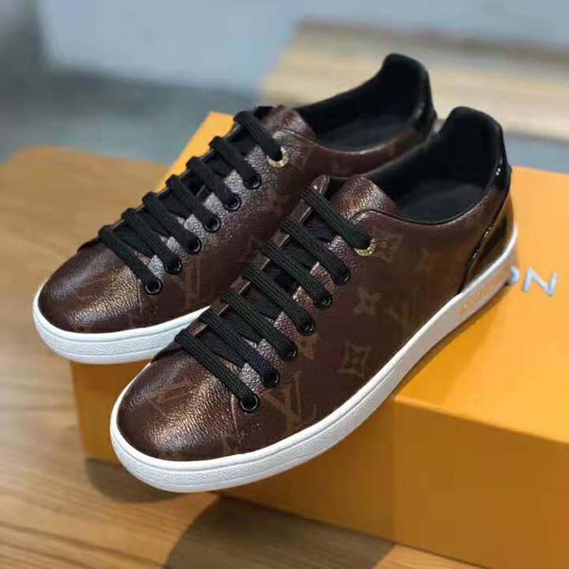 Louis Vuitton LV Women Frontrow Sneaker in Patent Monogram Canvas-Brown