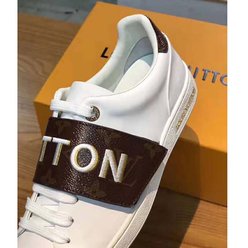 Louis Vuitton LV Women Frontrow Sneaker in White Calf Leather and Brown Rubber