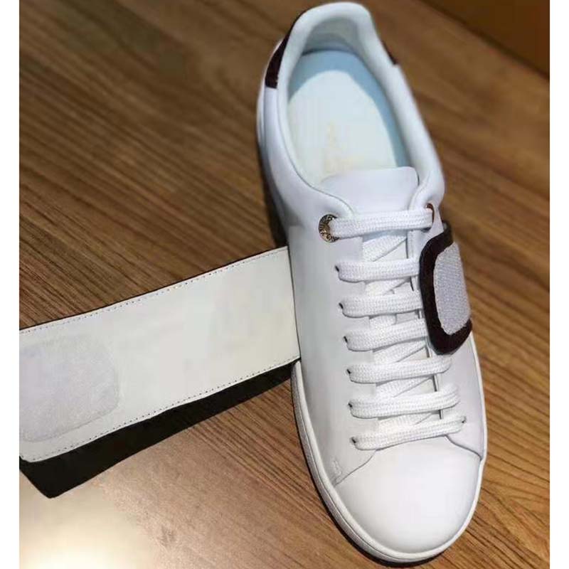Louis Vuitton LV Women Frontrow Sneaker in White Calf Leather and Brown Rubber