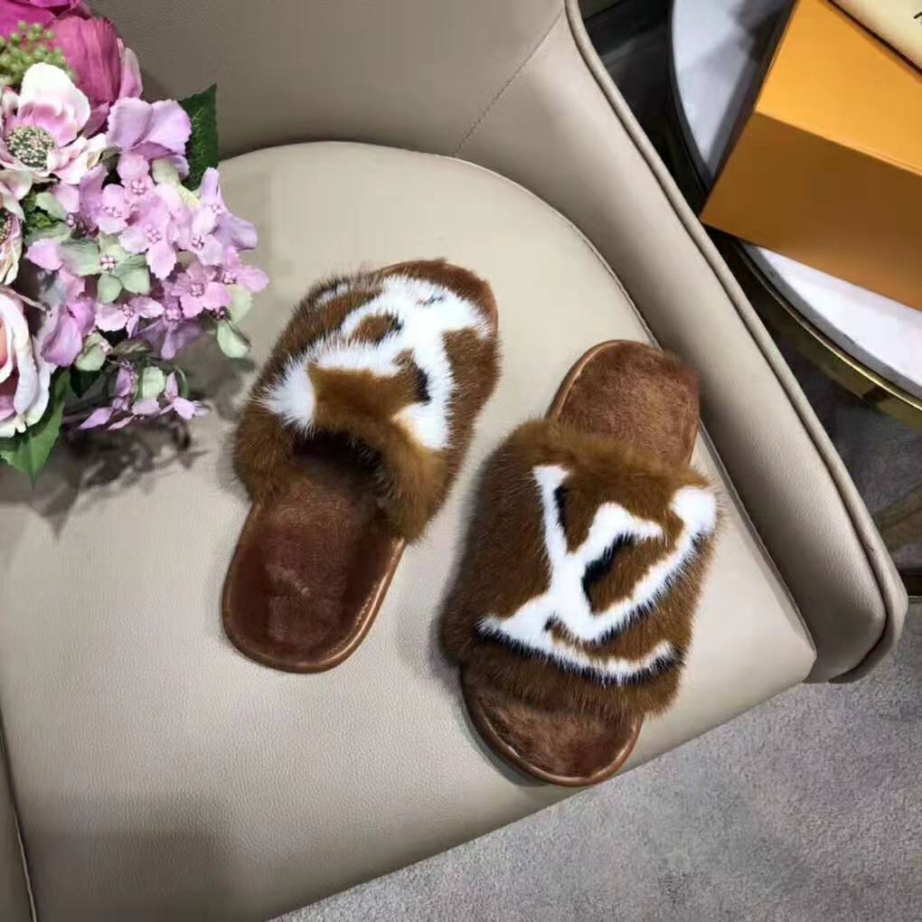 Louis Vuitton LV Women Homey Flat Mule in Mink Fur-Brown