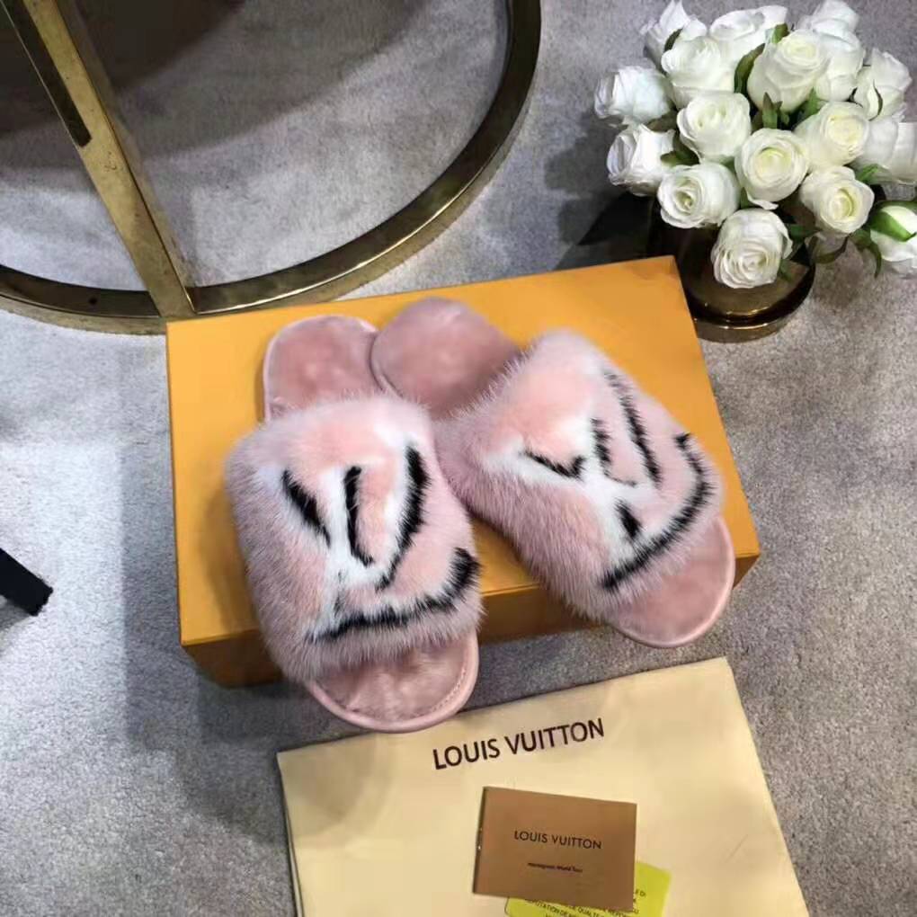 Louis Vuitton LV Women Homey Flat Mule in Mink Fur-Pink