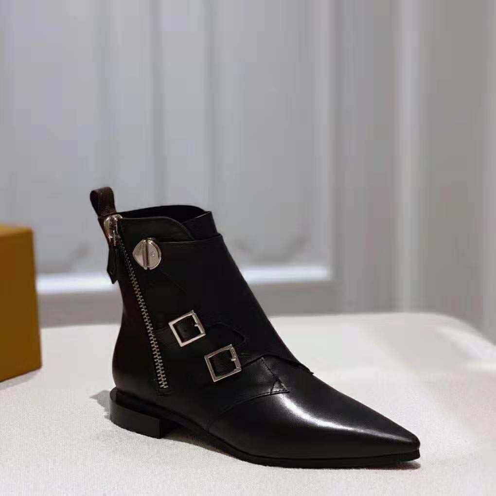 Louis Vuitton LV Women Jumble Flat Ankle Boot in Calf Leather and Rubber Outsole-Black