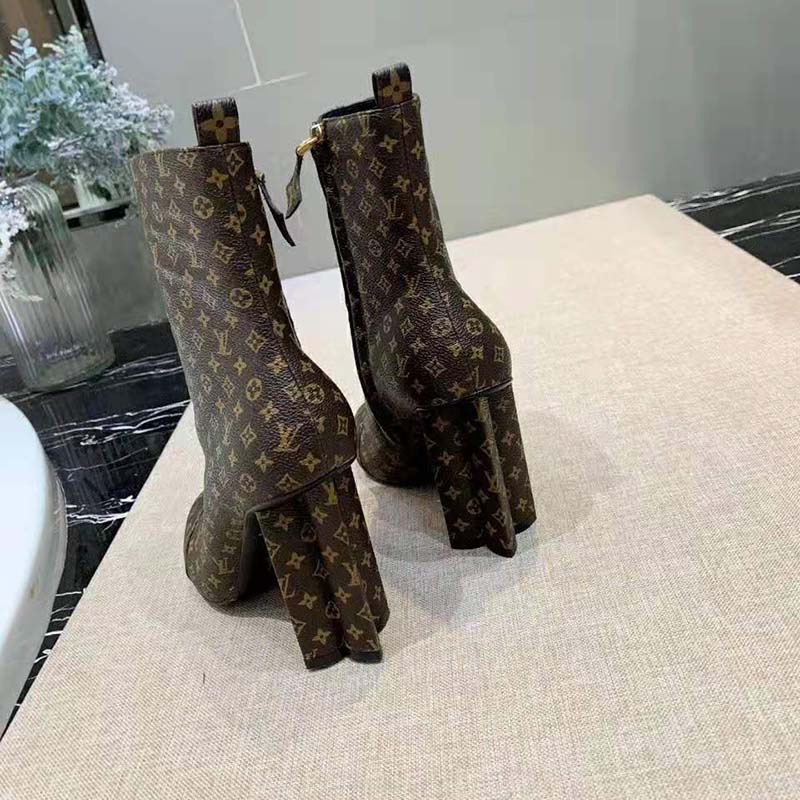 Louis Vuitton LV Women LV Silhouette Ankle Boot in Patent Monogram Canvas-Brown
