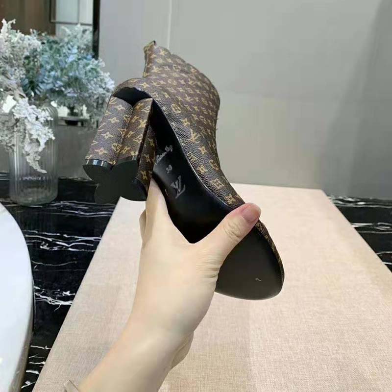 Louis Vuitton LV Women LV Silhouette Ankle Boot in Patent Monogram Canvas-Brown