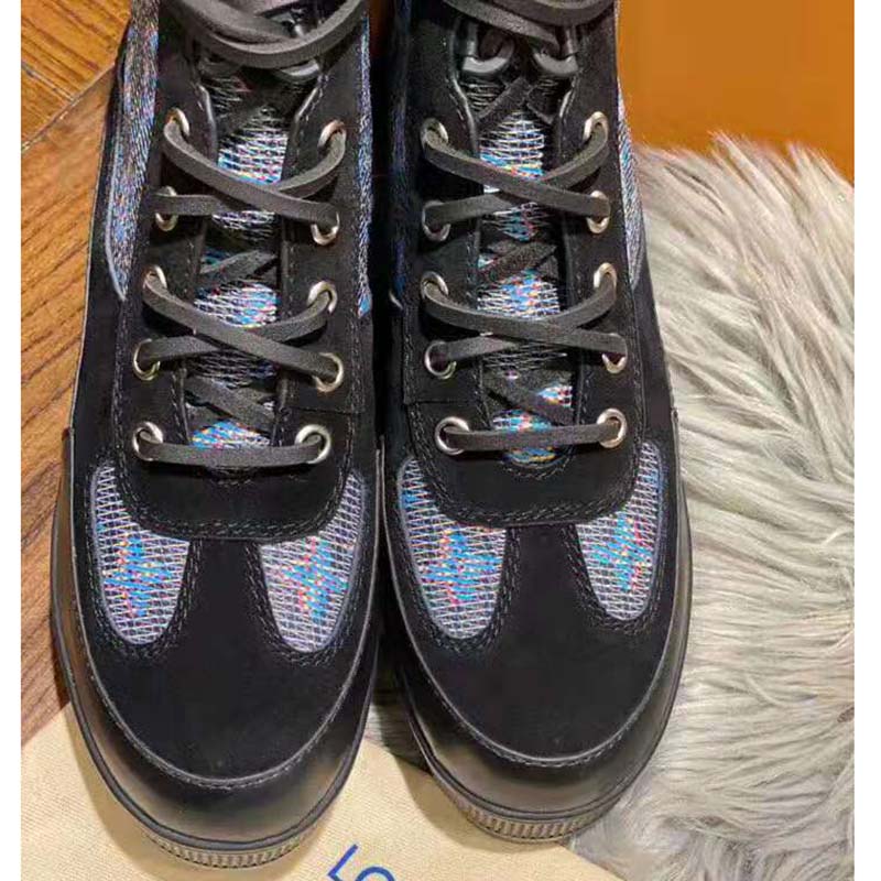 Louis Vuitton LV Women Laureate Platform Desert Boot in Calf Leather with Monogram Canvas-Blue