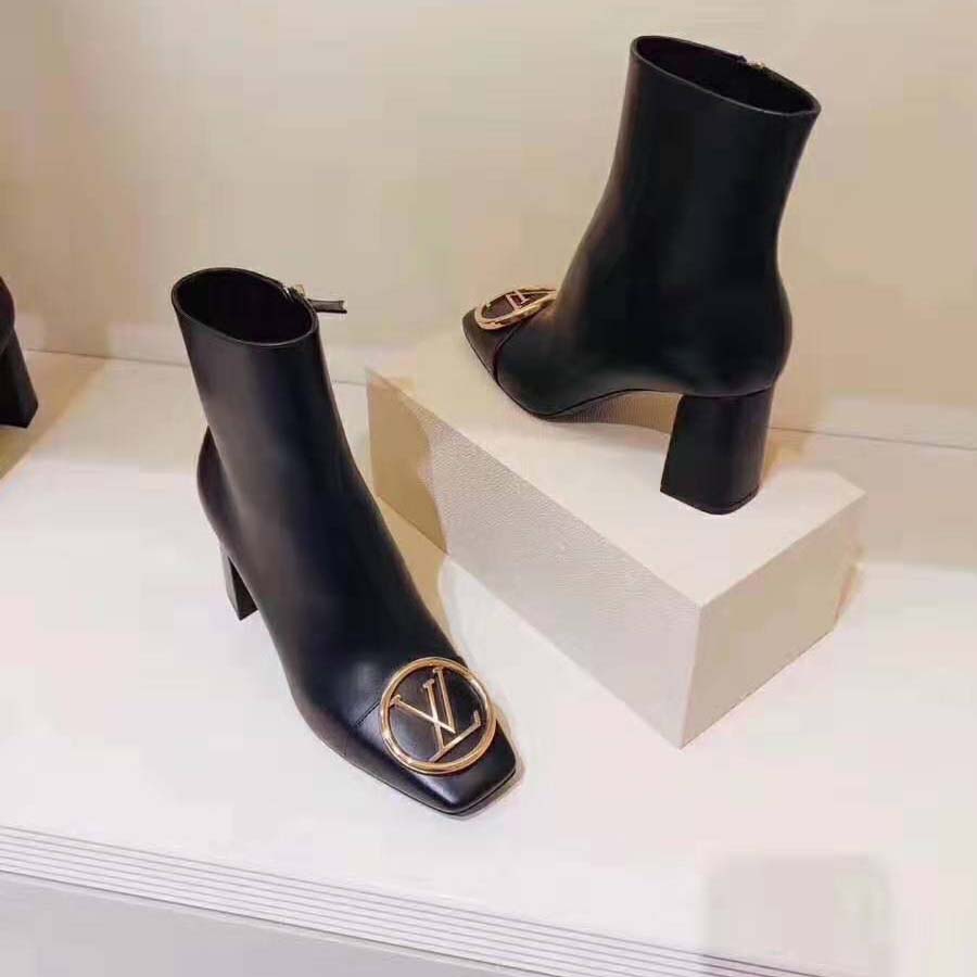 Louis Vuitton LV Women Madeleine Ankle Boot Soft Black Calf Leather 7.5 cm Heel