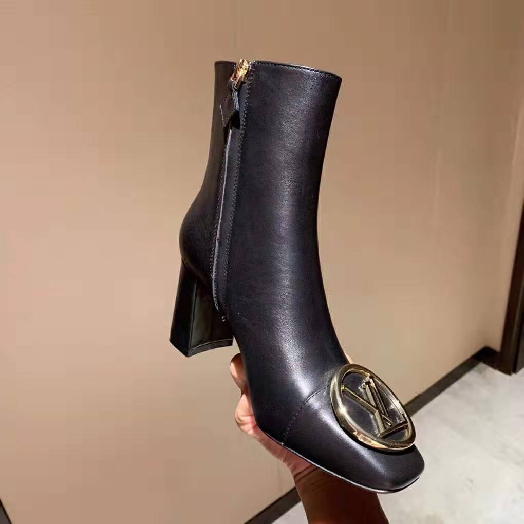 Louis Vuitton LV Women Madeleine Ankle Boot Soft Black Calf Leather 7.5 cm Heel