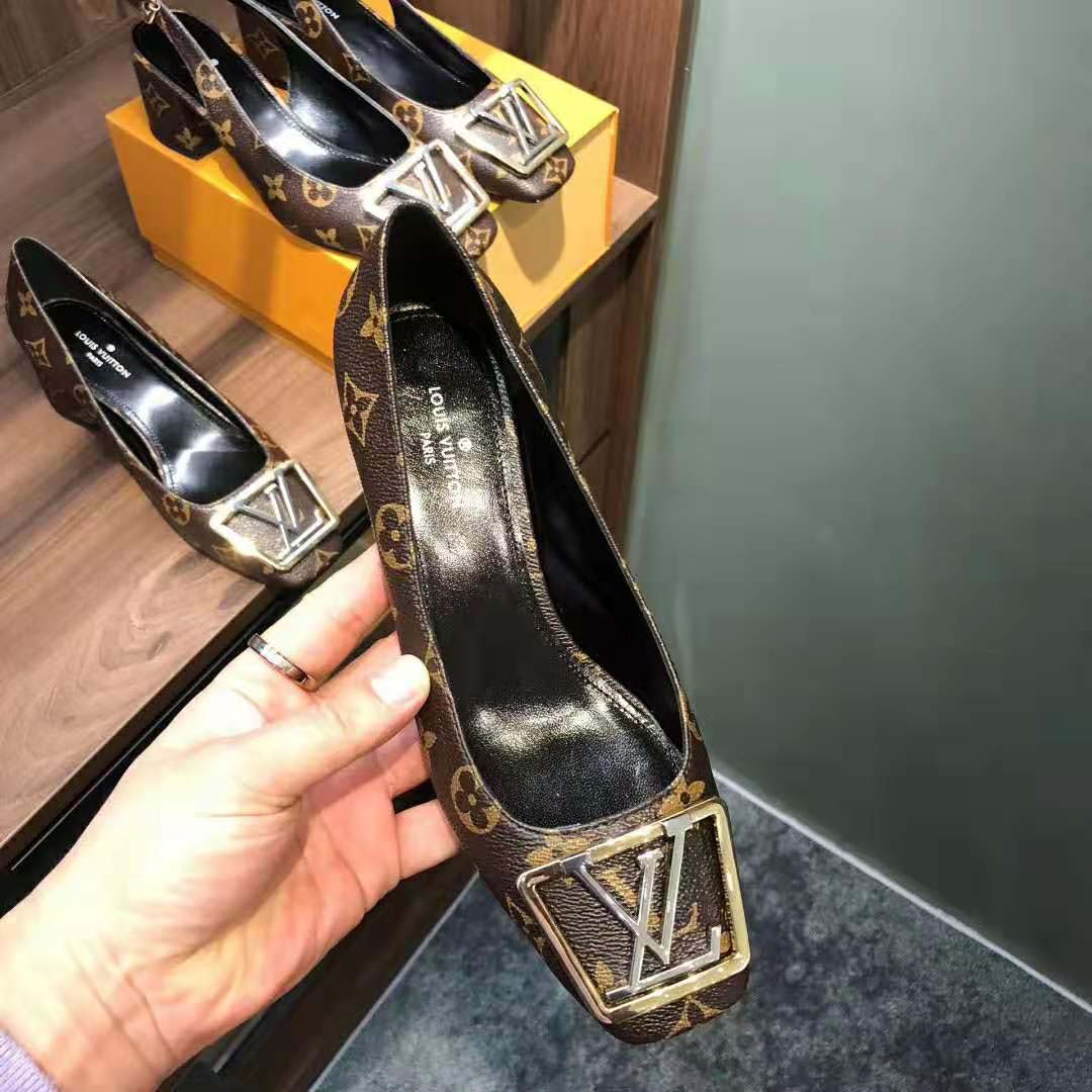 Louis Vuitton LV Women Madeleine Pump in Patent Monogram Canvas 7.5 cm Heel-Brown