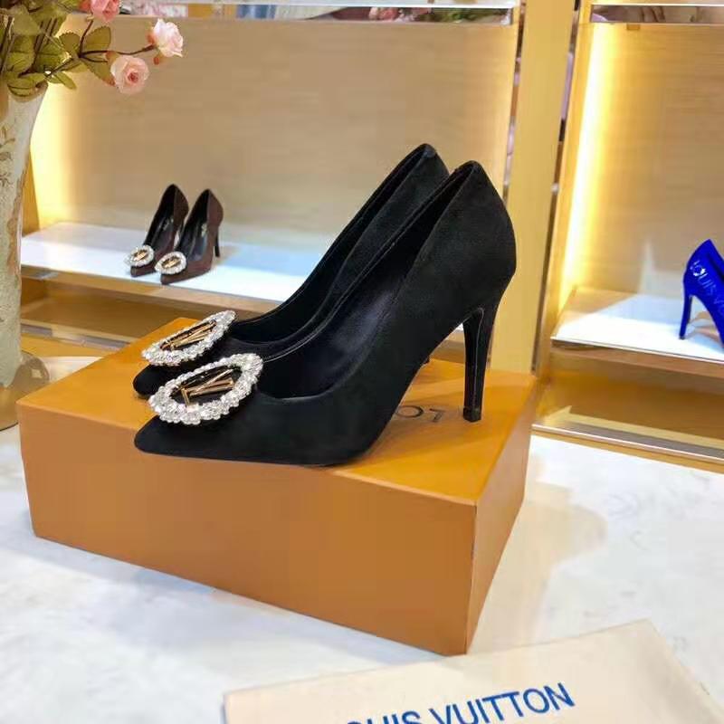Louis Vuitton LV Women Madeleine Pump in Suede Baby Goat Leather with Oversized LV Circle 8 cm Heel-Black