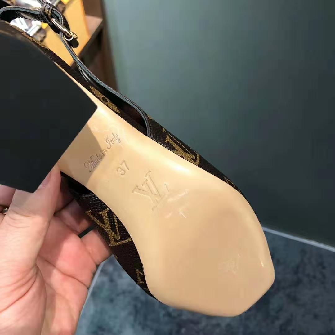 Louis Vuitton LV Women Madeleine Slingback Pump in Patent Monogram Canvas-Brown