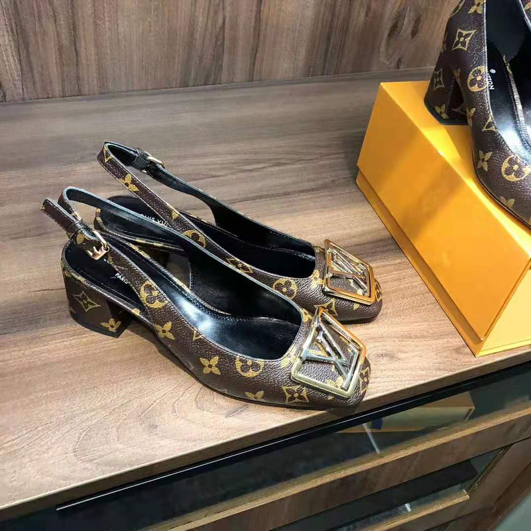 Louis Vuitton LV Women Madeleine Slingback Pump in Patent Monogram Canvas-Brown