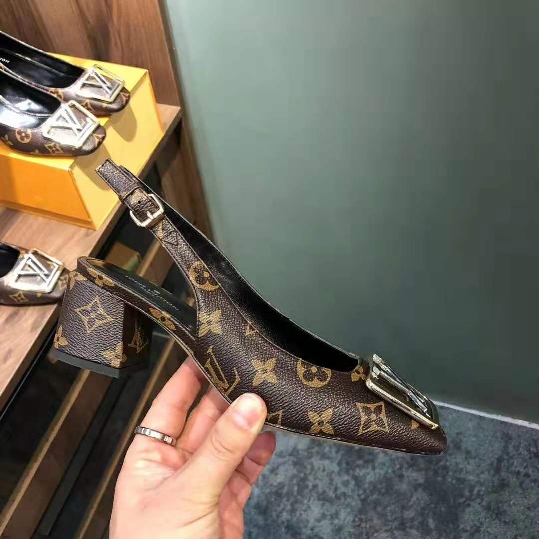 Louis Vuitton LV Women Madeleine Slingback Pump in Patent Monogram Canvas-Brown
