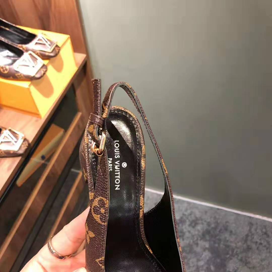 Louis Vuitton LV Women Madeleine Slingback Pump in Patent Monogram Canvas-Brown