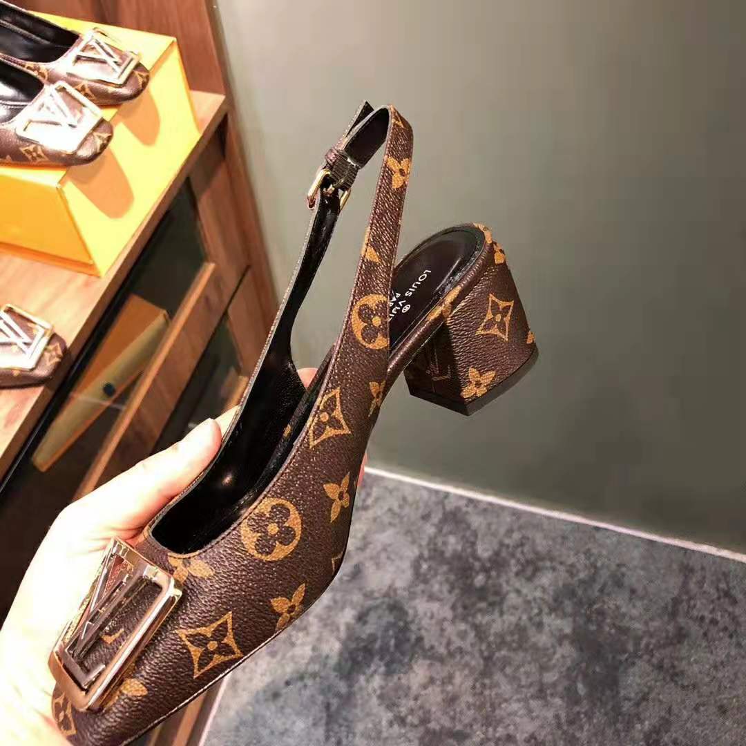 Louis Vuitton LV Women Madeleine Slingback Pump in Patent Monogram Canvas-Brown
