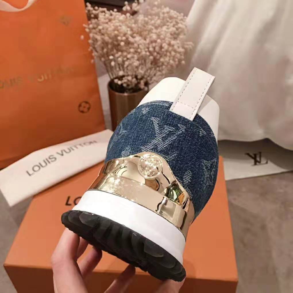 Louis Vuitton LV Women Run Away Sneaker in Monogram Denim and Calf Leather-Blue