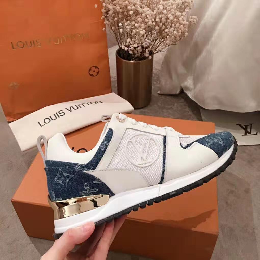 Louis Vuitton LV Women Run Away Sneaker in Monogram Denim and Calf Leather-Blue