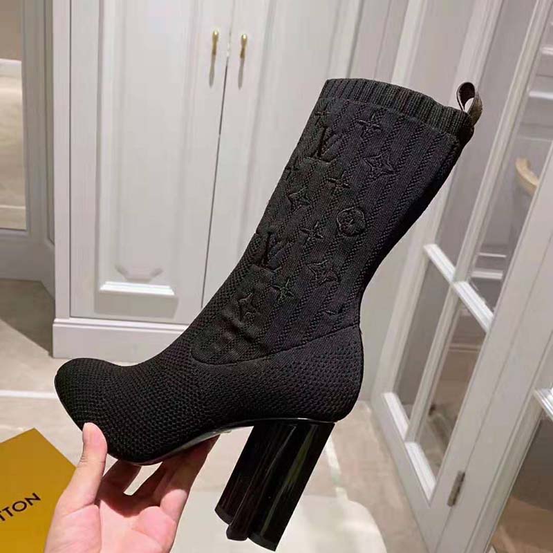 Louis Vuitton LV Women Silhouette Ankle Boot in Monogram-Embroidered Fabric-Black