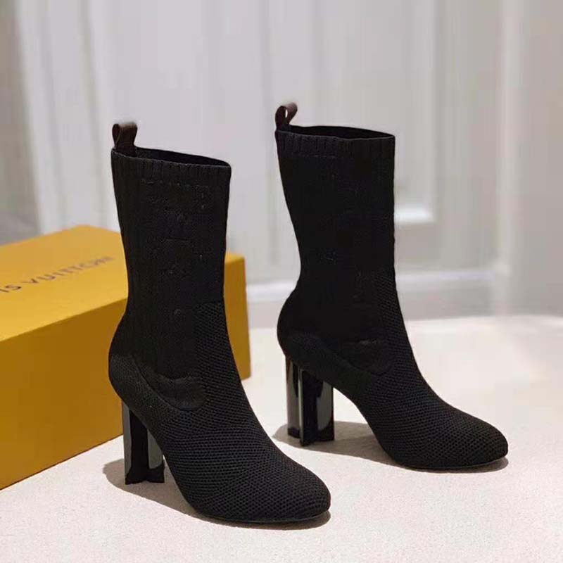 Louis Vuitton LV Women Silhouette Ankle Boot in Monogram-Embroidered Fabric-Black