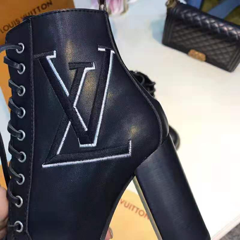 Louis Vuitton LV Women Star Trail Ankle Boot in Supple Black Calf Leather with Monogram Canvas-Black