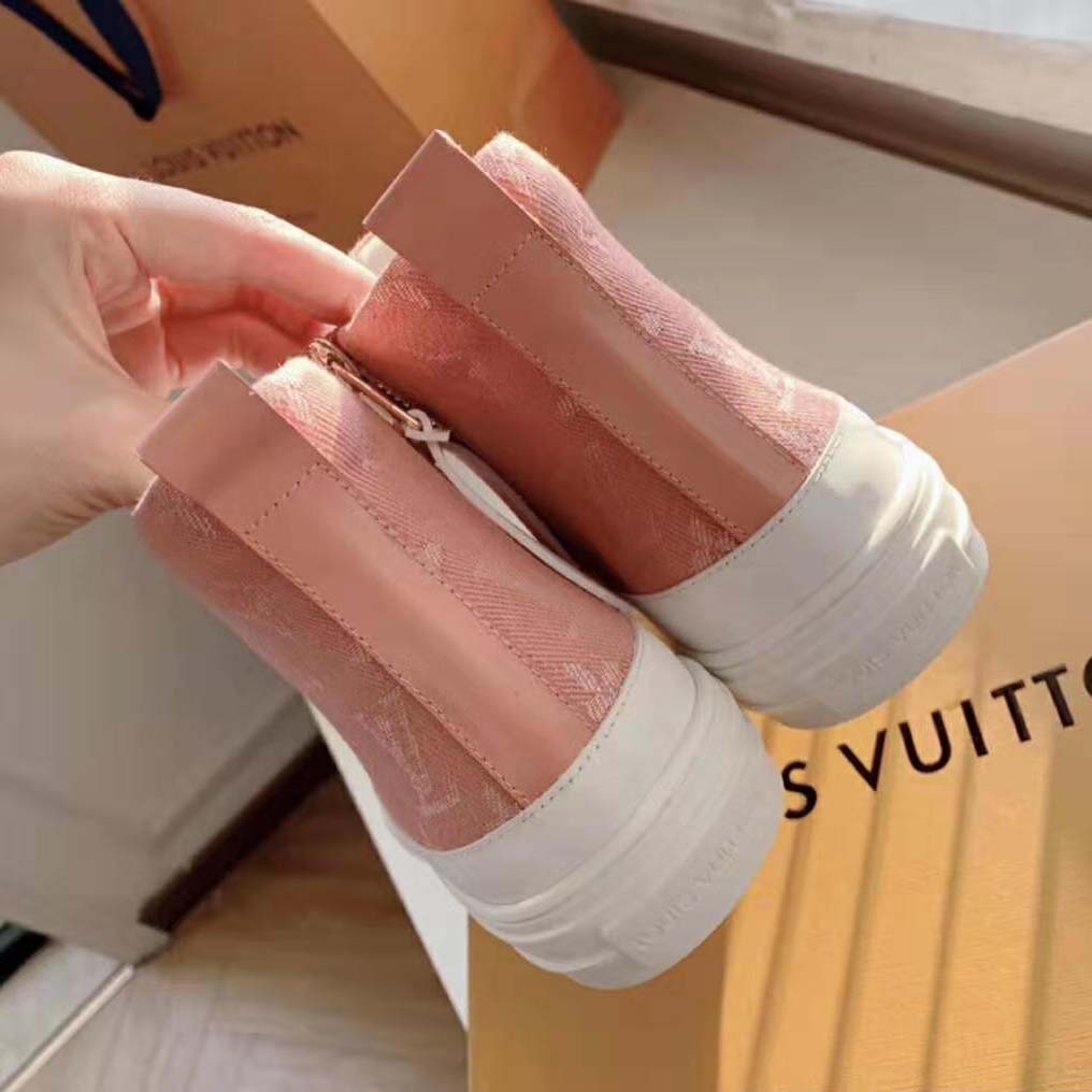 Louis Vuitton LV Women Stellar Sneaker Boot in Pink Monogram Denim