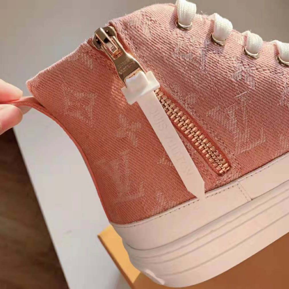 Louis Vuitton LV Women Stellar Sneaker Boot in Pink Monogram Denim