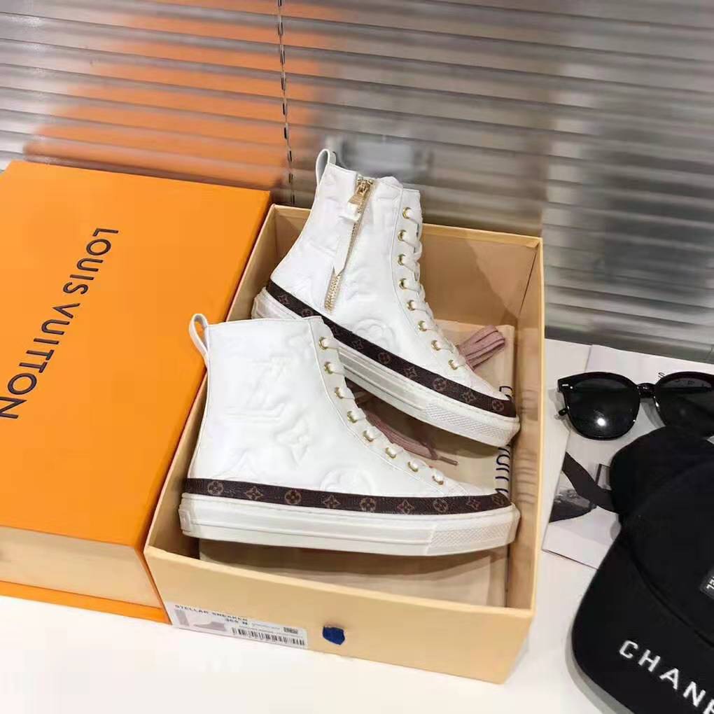 Louis Vuitton LV Women Stellar Sneaker Boot in Soft White Calfskin Leather