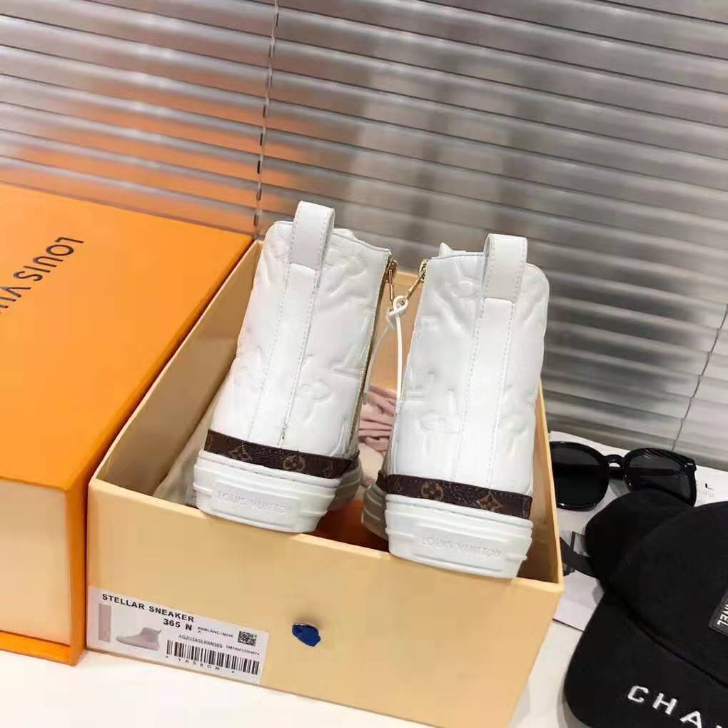 Louis Vuitton LV Women Stellar Sneaker Boot in Soft White Calfskin Leather