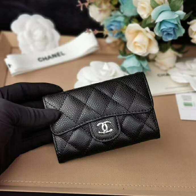 Chanel Women Classic Card Holder Grained Calfskin & Gold-Tone Metal-Black