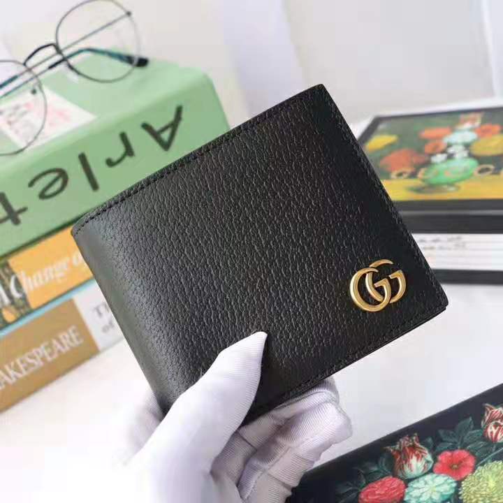 G*u*i gg men gg marmont leather bi-fold wallet in black in calfskin leather