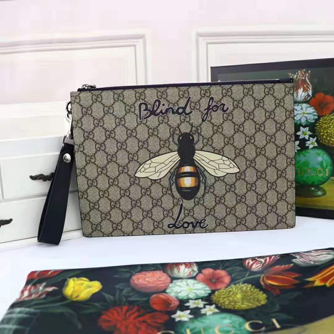 G*u*i gg men G*u*i bestiary pouch with bee in beige/ebony soft gg supreme with bee