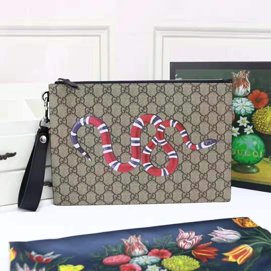G*u*i gg men G*u*i bestiary pouch with kingsnake in beige/ebony gg supreme canvas