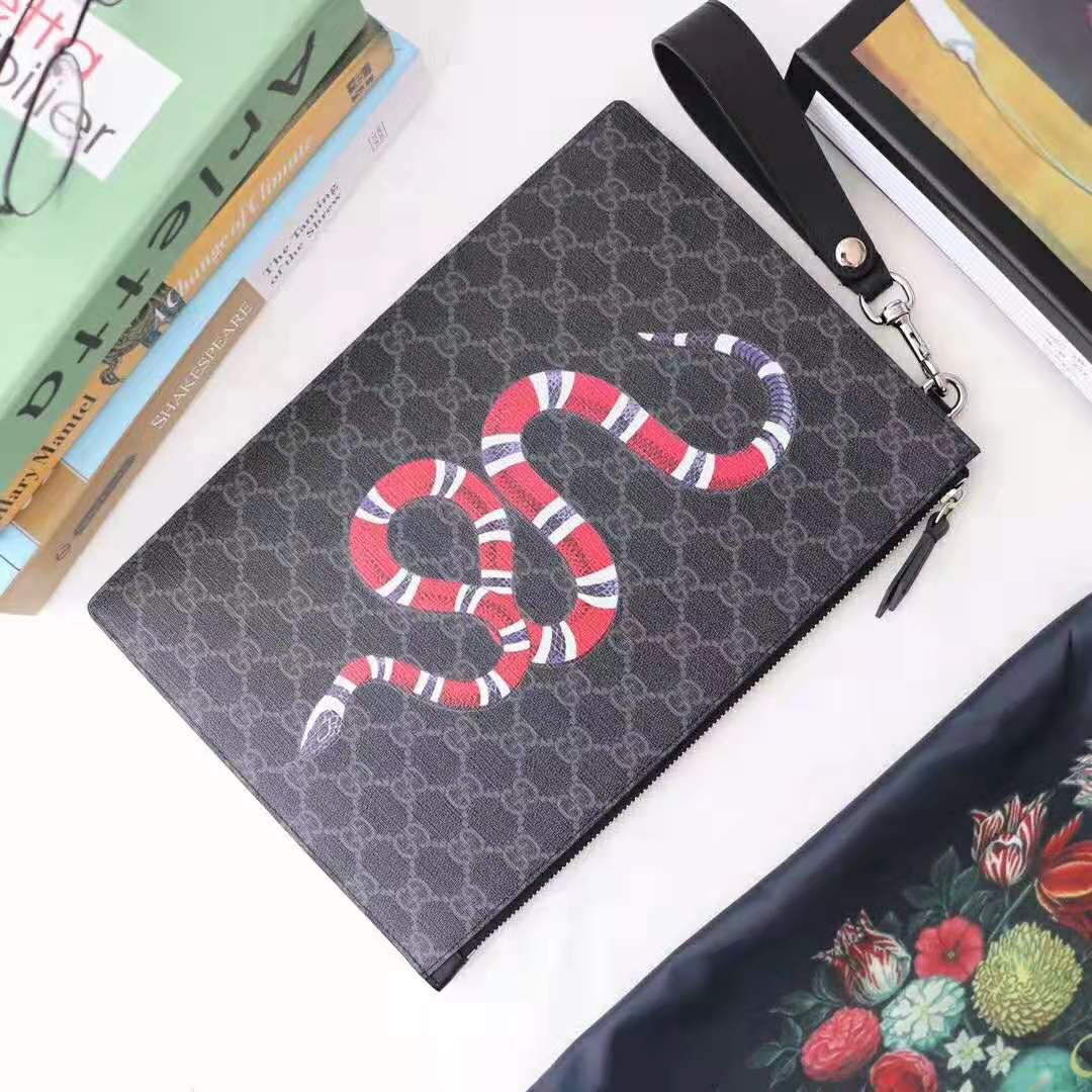 G*u*i gg men G*u*i bestiary pouch with kingsnake in black/grey gg supreme canvas
