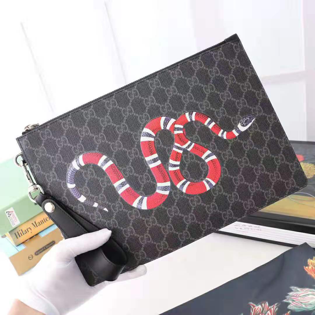 G*u*i gg men G*u*i bestiary pouch with kingsnake in black/grey gg supreme canvas