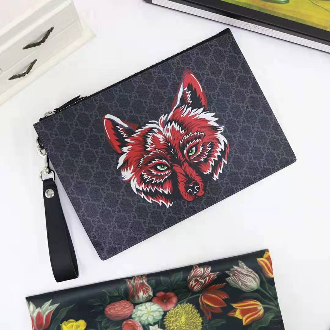 G*u*i gg men G*u*i bestiary pouch with wolf in black and grey gg supreme canvas