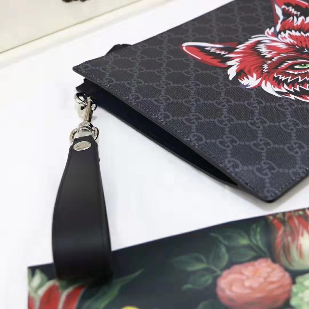 G*u*i gg men G*u*i bestiary pouch with wolf in black and grey gg supreme canvas