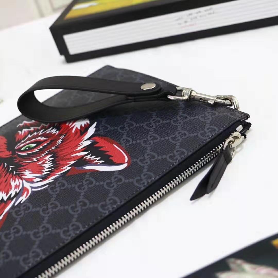 G*u*i gg men G*u*i bestiary pouch with wolf in black and grey gg supreme canvas