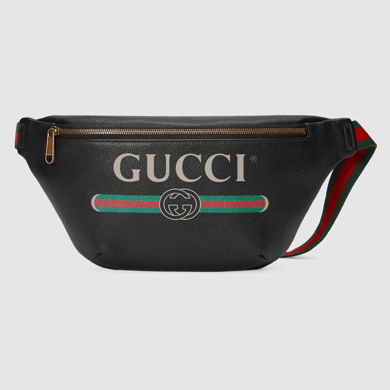 G*u*i gg men G*u*i print leather belt bag in leather with G*u*i vintage logo