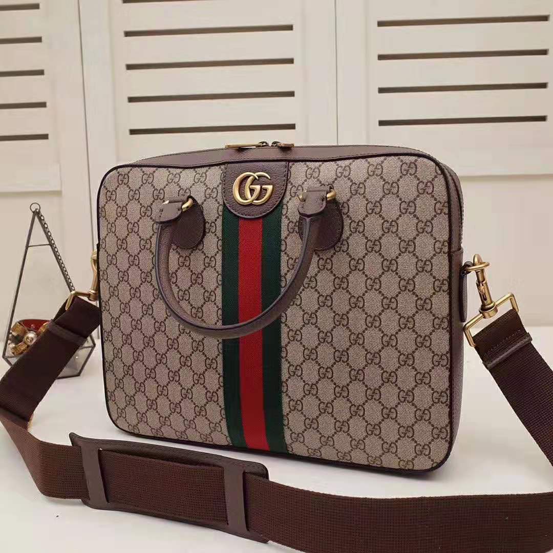 G*u*i gg men ophidia gg briefcase in beige/ebony soft gg supreme canvas