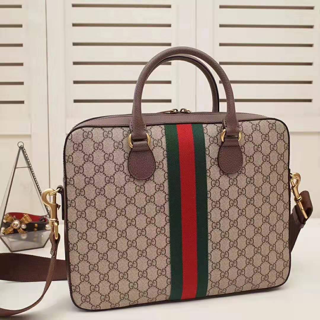 G*u*i gg men ophidia gg briefcase in beige/ebony soft gg supreme canvas