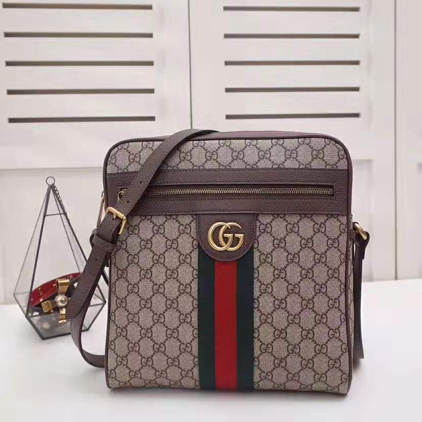 G*u*i gg men ophidia gg small messenger bag in beige/ebony soft gg supreme canvas