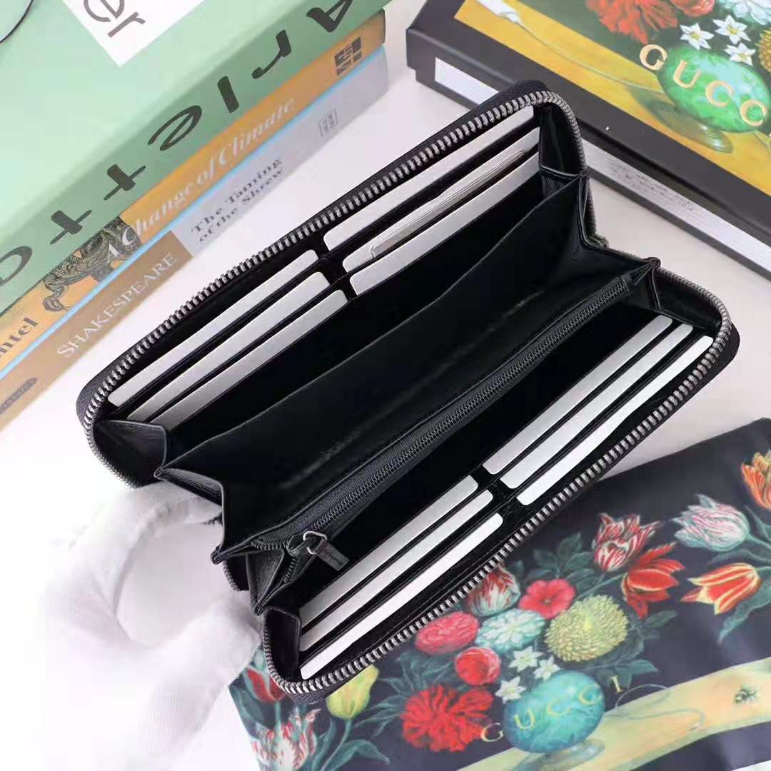 G*u*i gg men zip around wallet with interlocking g in black soft leather