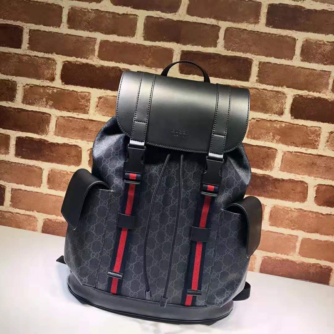 G*u*i gg unisex gg black backpack in black/grey soft gg supreme canvas