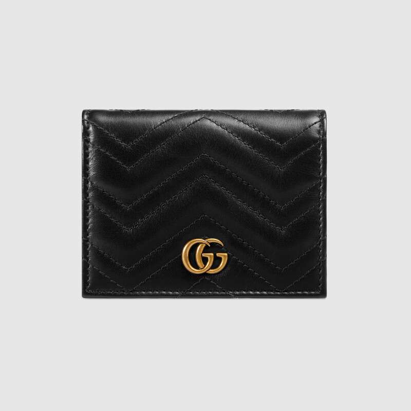 G*u*i gg unisex gg marmont card case wallet in matelassé chevron leather