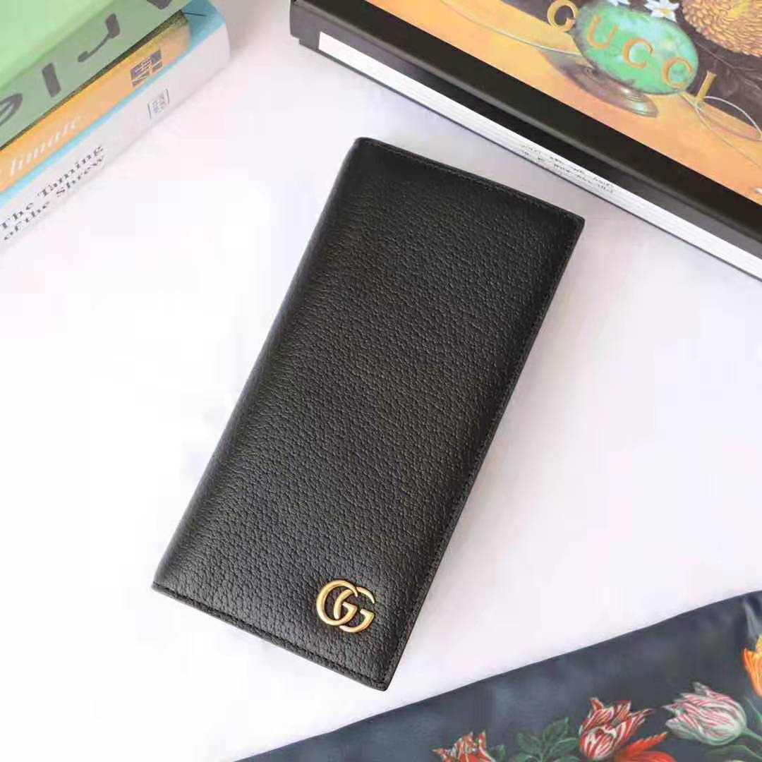 G*u*i gg unisex gg marmont leather long id wallet in black leather
