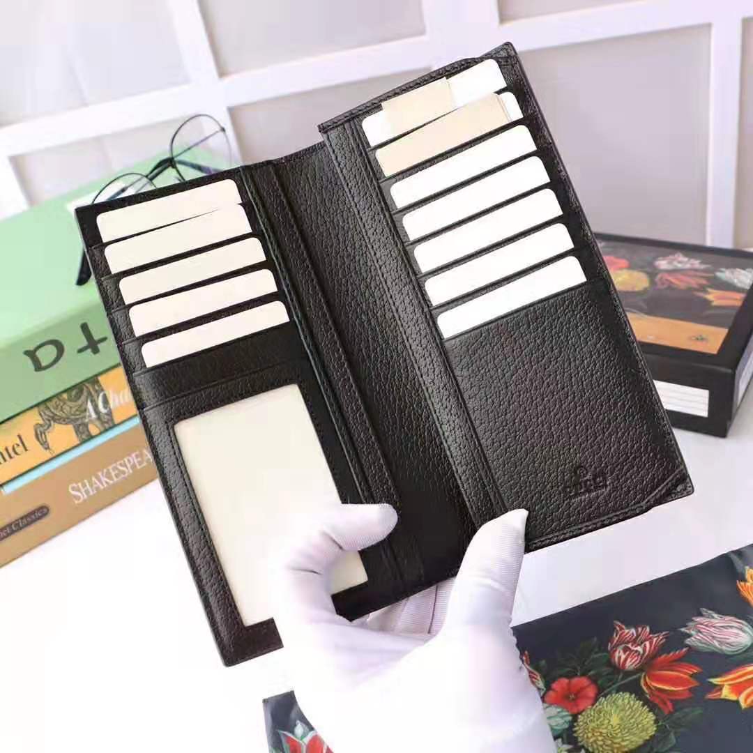 G*u*i gg unisex gg marmont leather long id wallet in black leather