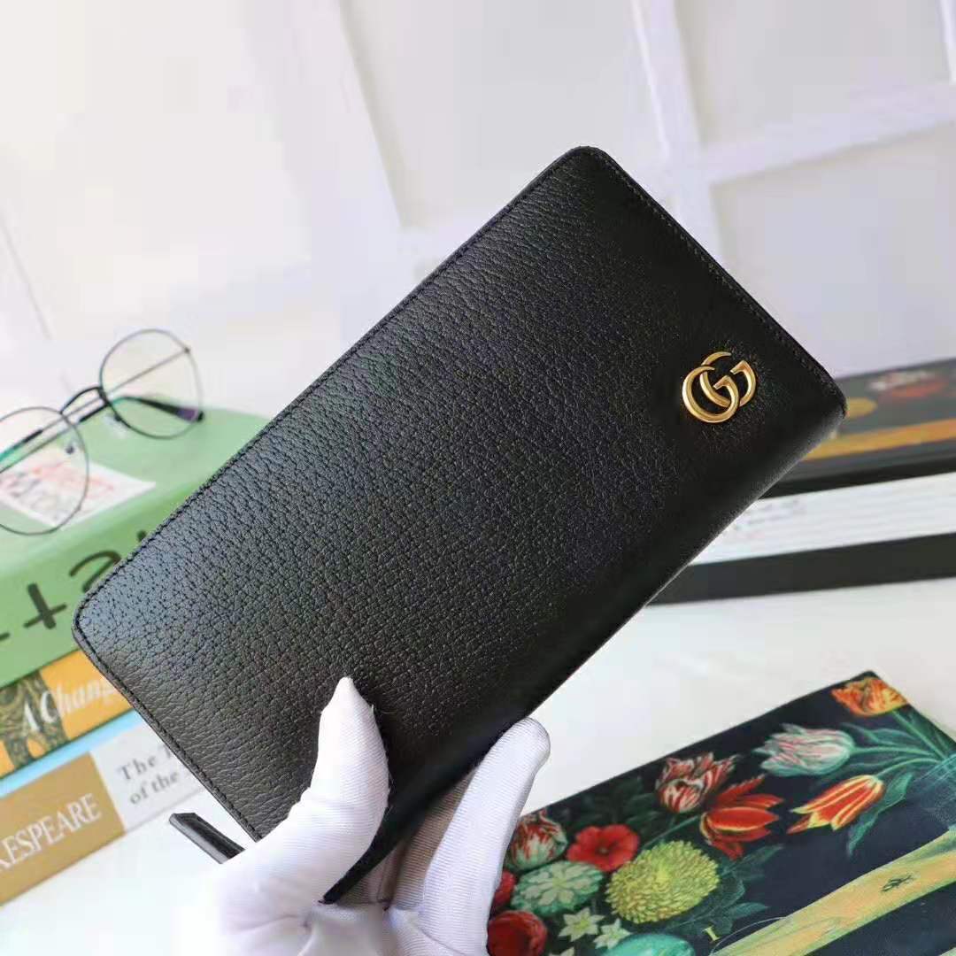 G*u*i gg unisex gg marmont leather zip around wallet in black leather